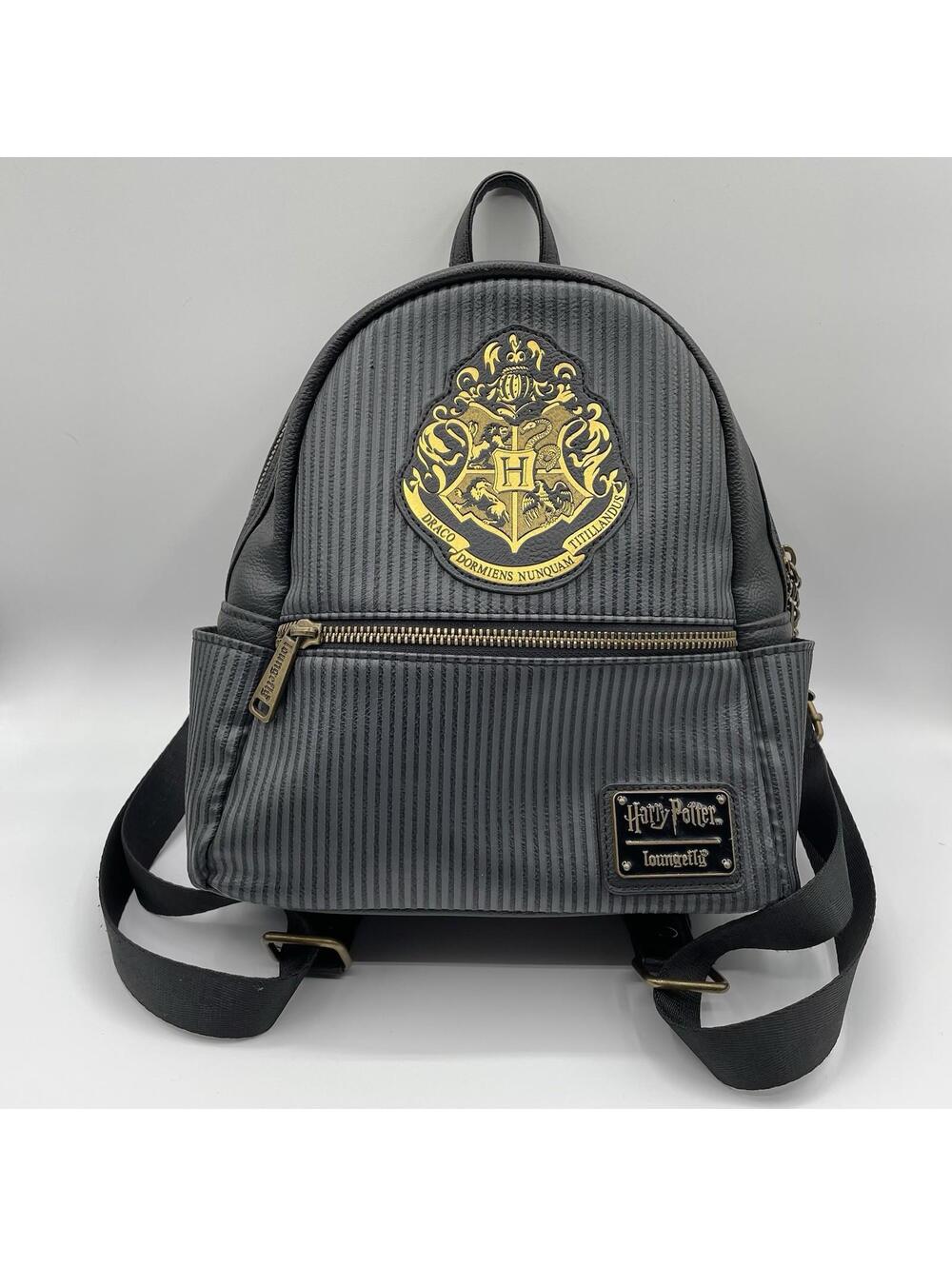 Harry Potter Loungefly Black & Gold Mini Backpack With Hogwarts Crest